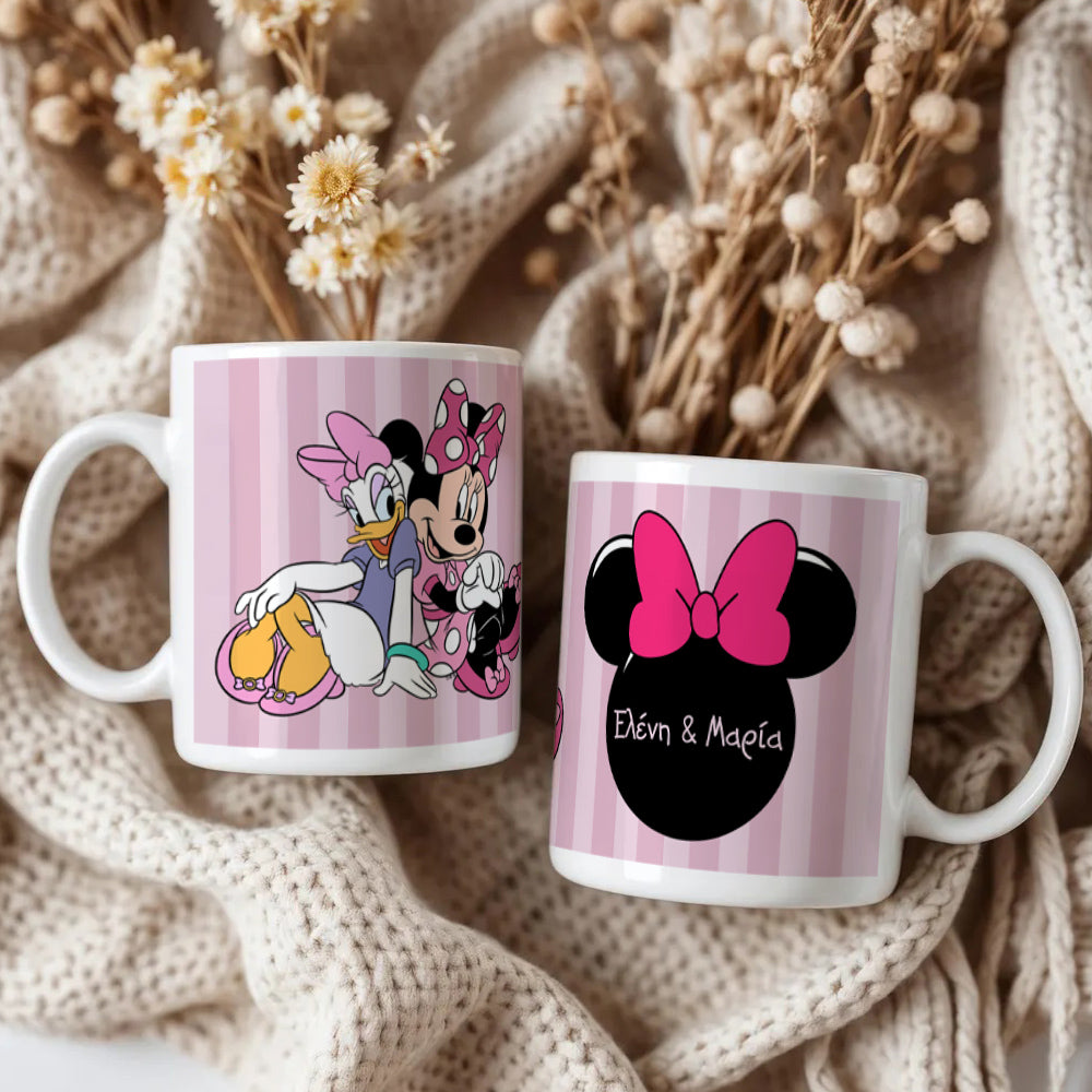 🎀Δίδυμη Γλύκα σε Ροζ Ρίγες – Κούπα Βάπτισης με Minnie & Daisy💕