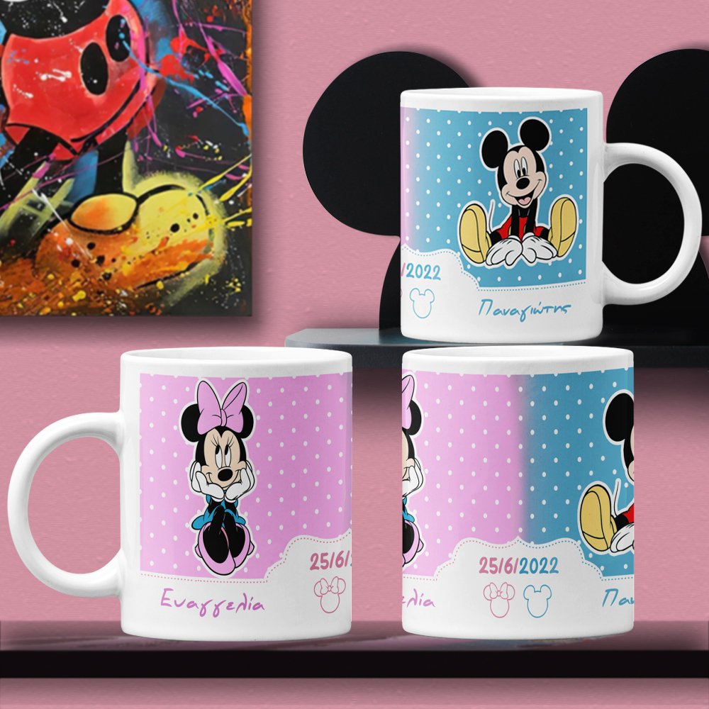🐭🎀 Κούπα Βάπτισης για Διδυμάκια με Θέμα Mickey & Minnie 💖💙