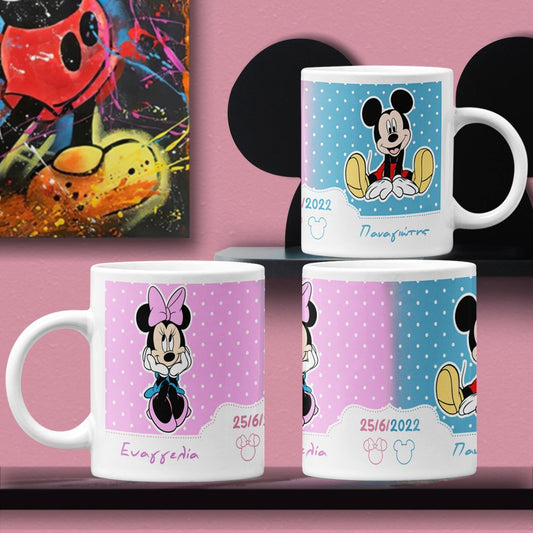 🐭🎀 Κούπα Βάπτισης για Διδυμάκια με Θέμα Mickey & Minnie 💖💙