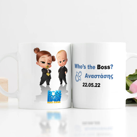 🍼🕶️ Κούπα Βάπτισης με Θέμα Baby Boss – “Who’s the Boss?” 🕶️🍼